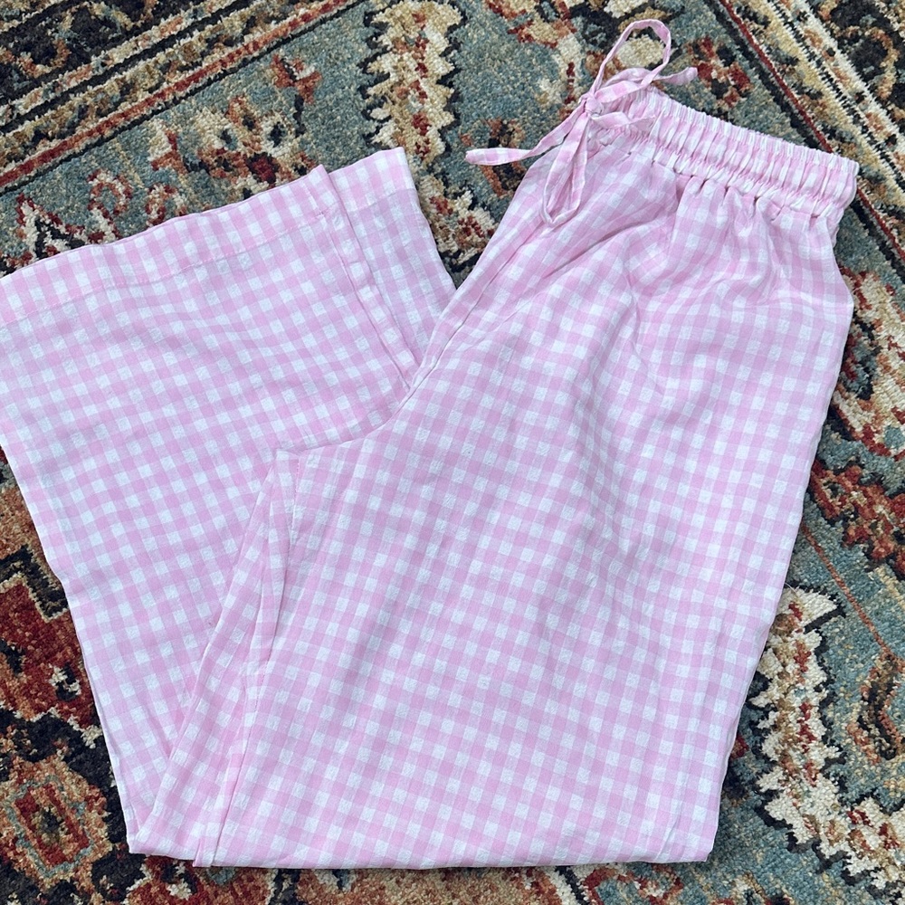 Pink Gingham Casual Pants